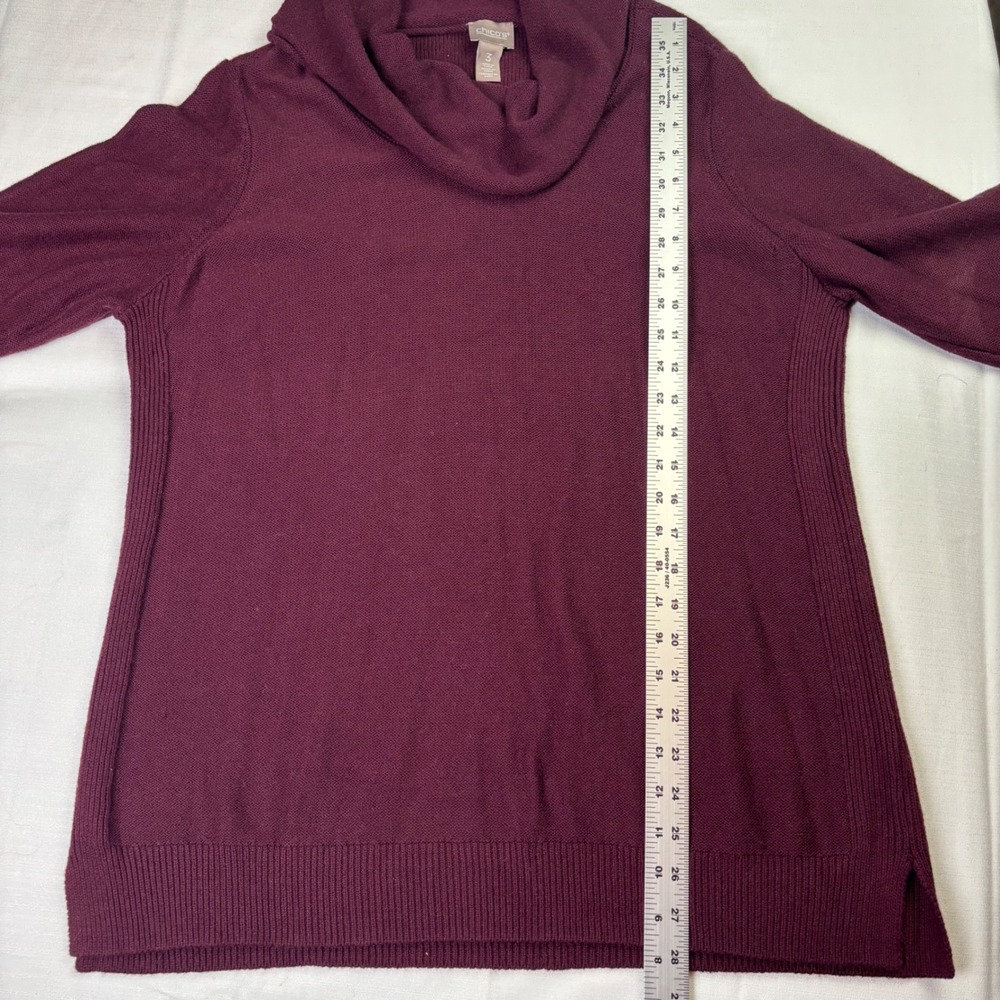 Chicos Plus Burgundy Maroon Cowl Neck Long Sleeve Sweater Tunic Size 3 (XL/16) - Picture 5 of 9